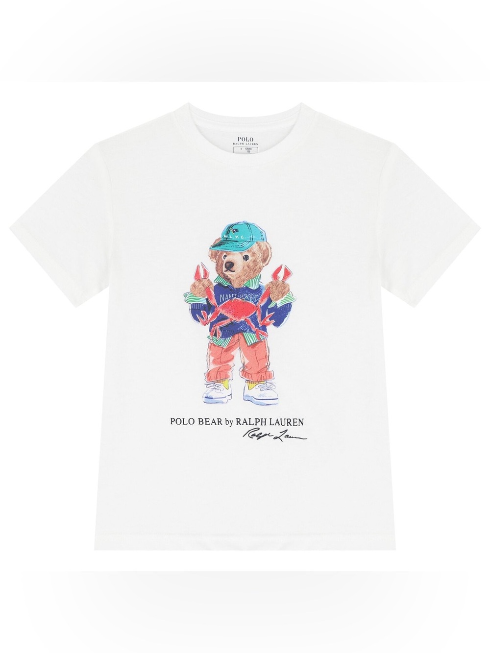 Polo Ralph Lauren Polo Bear Crab Boys Graphic White T-Shirt 100% Cotton (XL)
